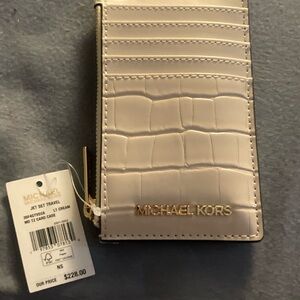 Michael Kors Croc-Embossed Cream Card Holder